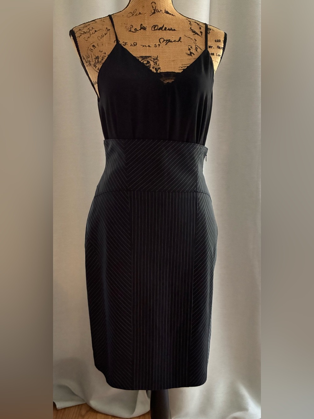 Rock & Republic Black Pinstripe High-Low Pencil Skirt